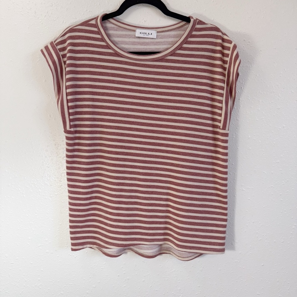 Gilli Women's Short Sleeve Striped Tee - Pink and‎ Cream